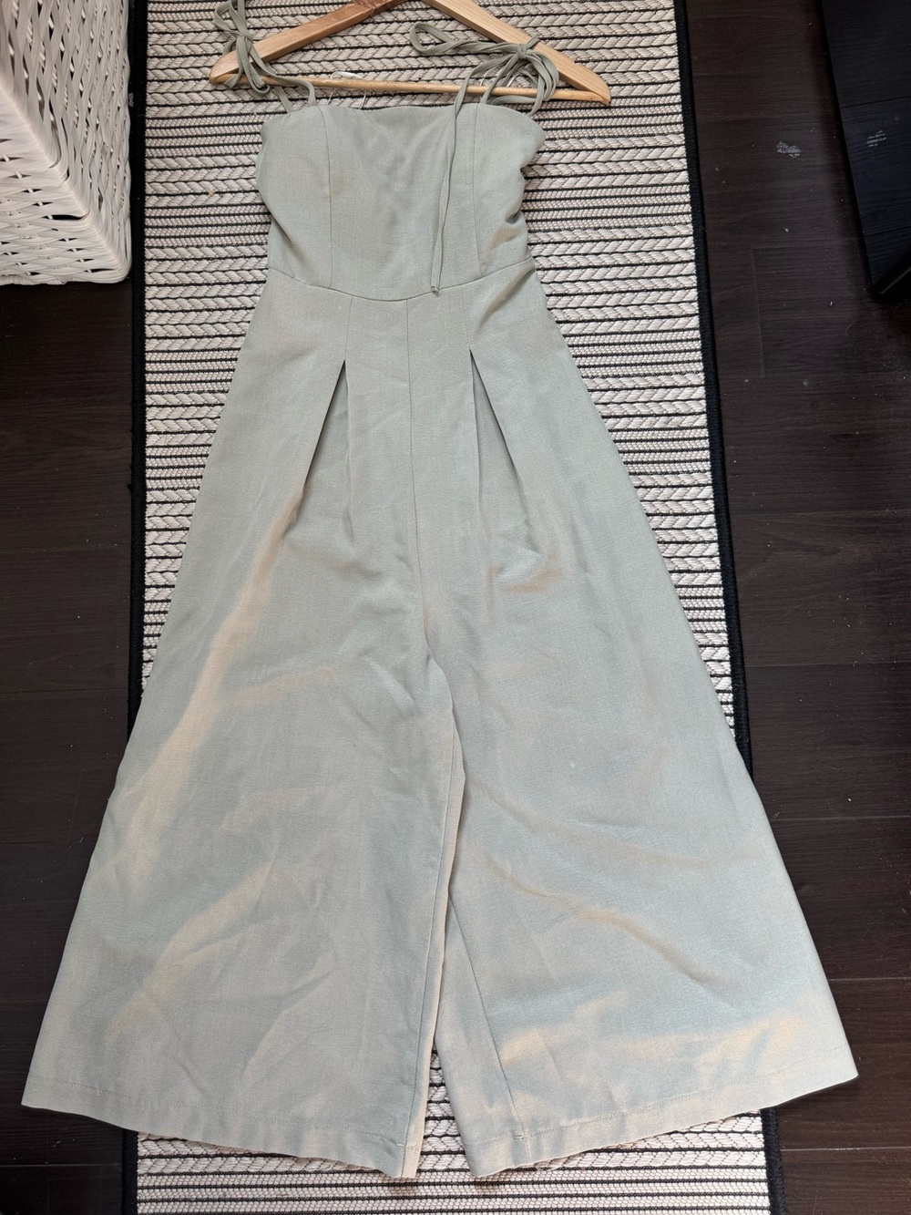 White Fox Sage Green Strap Tie Wide-Leg Jumpsuit